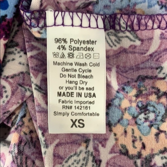 LuLaRoe Purple Floral Print Tunic Top Extra Small - Picture 8 of 9